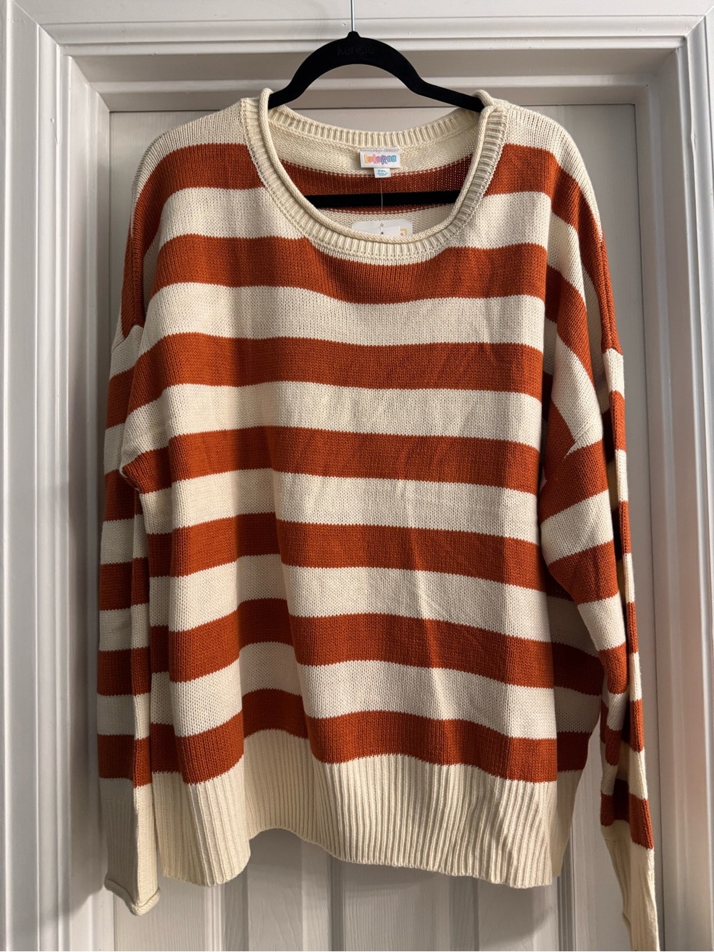 LuLaRoe Harper Cream and Burnt Orange Striped Scoop Neck Sweater